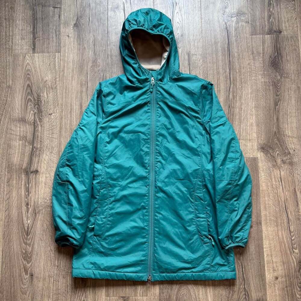 LL Bean Hooded Jacket Size S Reg Teal Green Fleece Lined